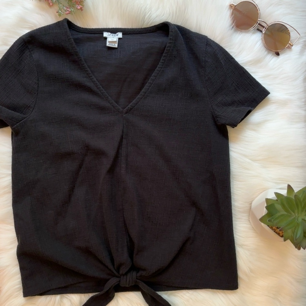 J. Crew Textured Short Sleeve Tie Front Top